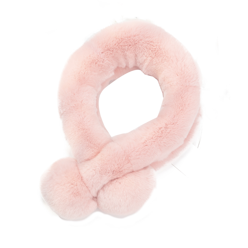 上海故事仿獭兔毛毛领围巾女冬简约百搭保暖交叉皮草围脖毛绒加厚