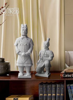 砂岩秦俑新中式摆件玄关书柜装饰