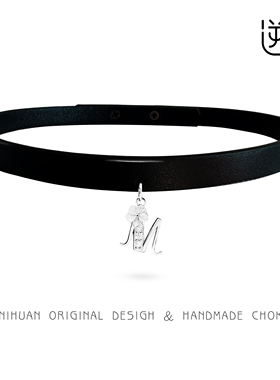 纯银银字母吊坠真皮皮项圈锁骨链