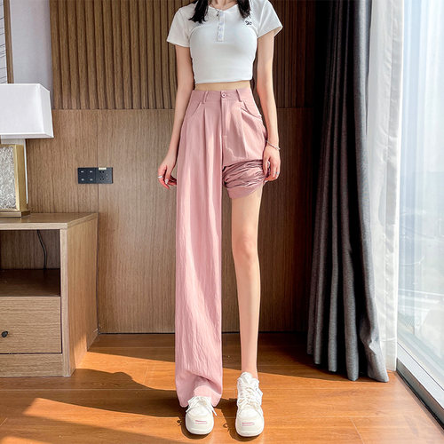山本裤女夏季2025新款垂感宽松慵懒风休闲防晒凉凉冰丝西装阔腿裤 - 图0