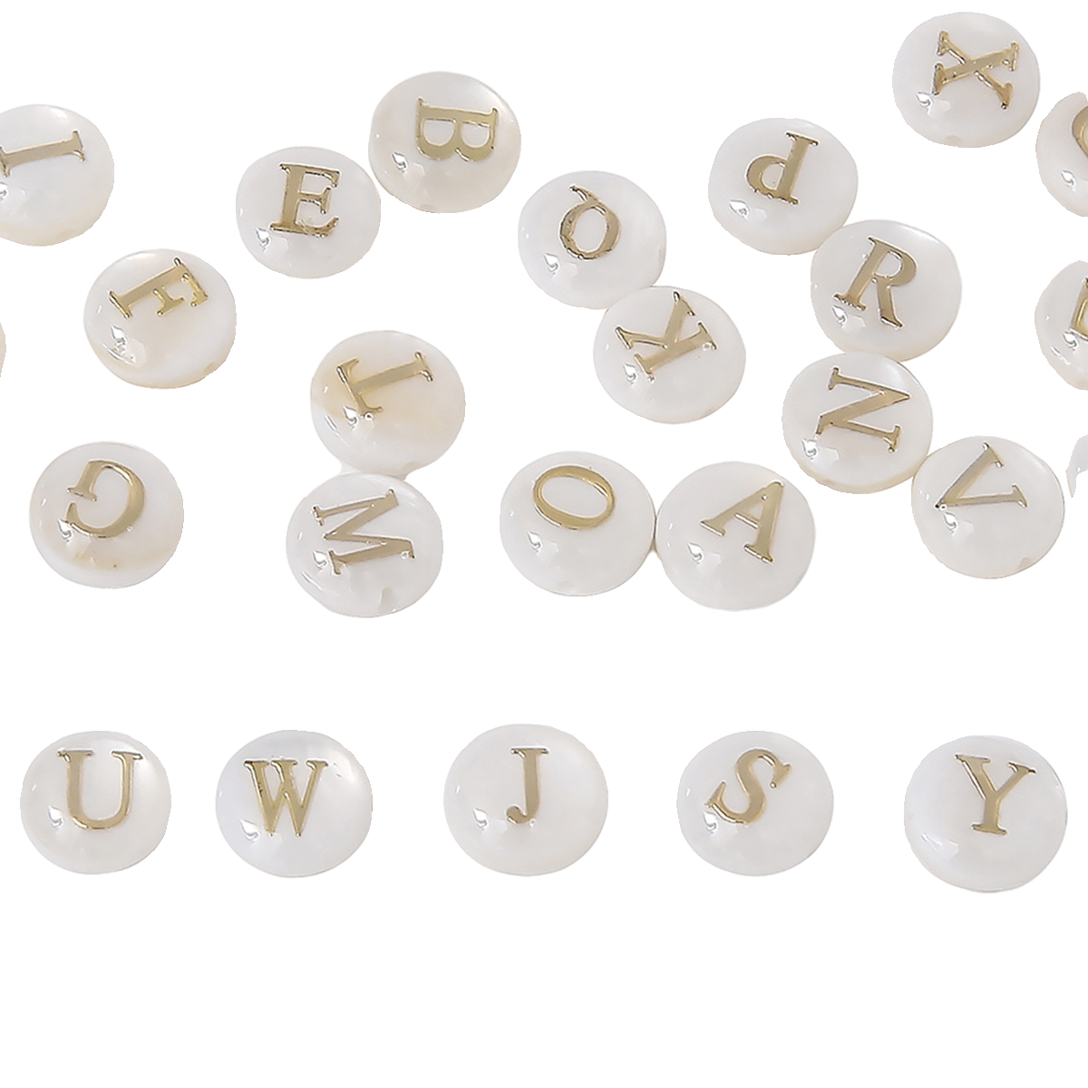 淡水贝壳双面烫金26个字母珠散珠子DIY手工制作手链项链饰品配件 - 图3