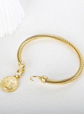 潮流欧美ins风设计感百搭气质手饰扭线U型钩钛钢手镯饰品圣母手环