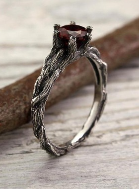 华杰 wish跨境爆款树藤形状镶红色宝石戒指 复古女性节日戒指直销