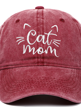 跨境新款猫妈妈CAT MOM字母刺绣复古做旧水洗棒球帽户外遮阳防晒