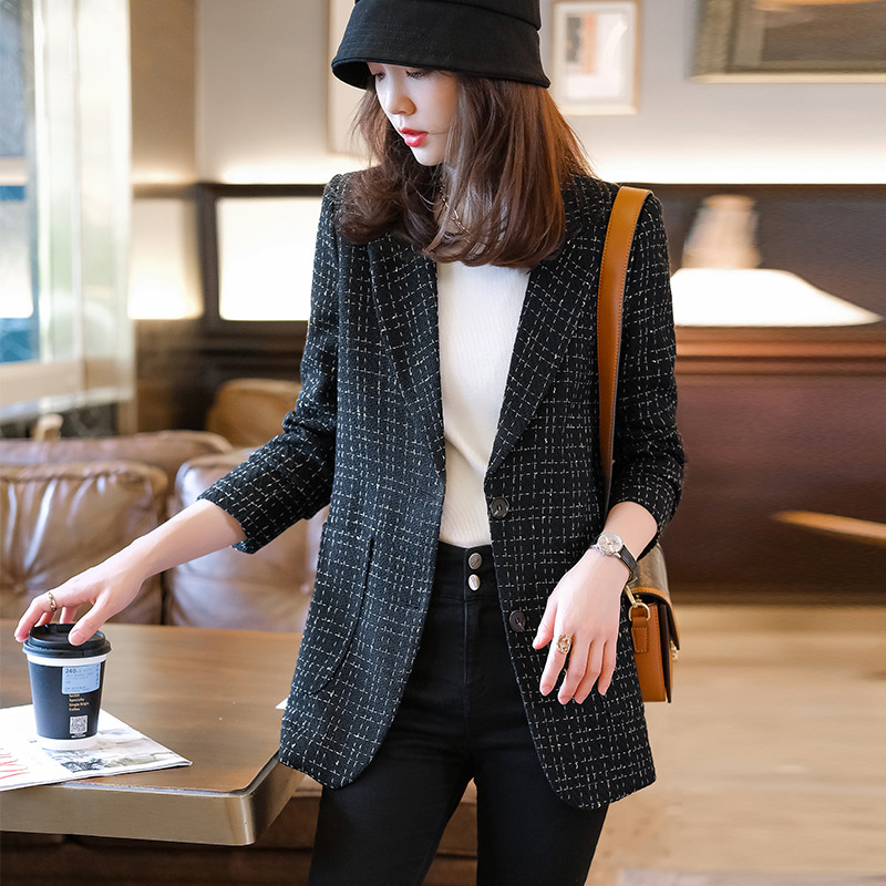 2025秋新款西装外套女韩版宽松时尚气质小西服上衣撞色宁波西装 - 图0