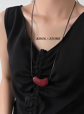 KISOL秋冬新款异形红色爱心项链~