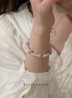 KISOL韩系紫色串珠珍珠手链手饰~