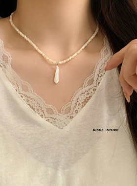 KISOL小米珠串珠水滴吊坠颈链女~