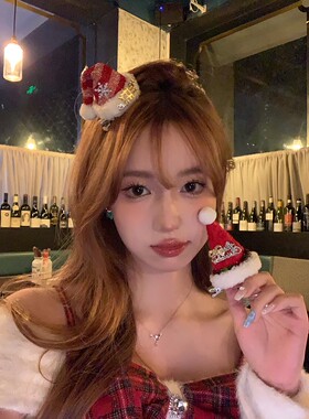 可爱红色帽子发夹圣诞节头饰