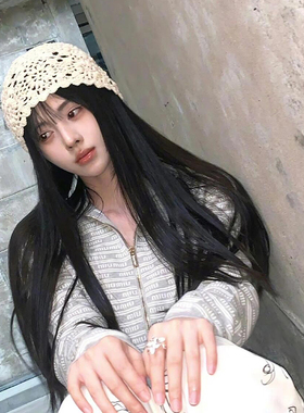 鞠婧祎同款白色镂空针织包头帽子