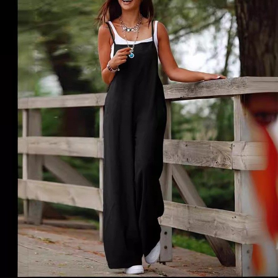 跨境欧美跨境时尚休闲新款女士口袋棉麻休闲吊带连衣裤,淘宝优惠券,粉丝福利购,淘宝优惠卷