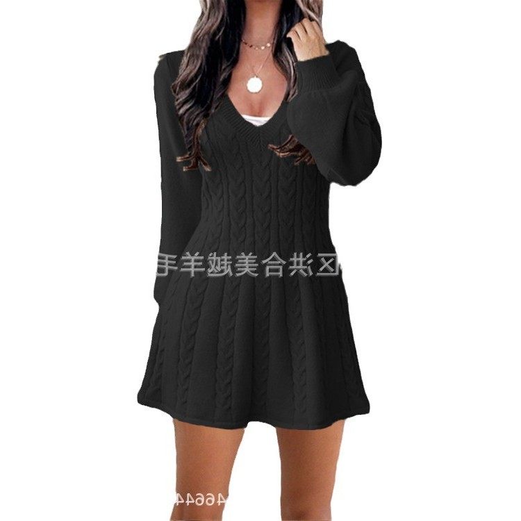 外贸秋冬新款欧美女装中长款纯色毛衣针织衫套头领针织连衣裙 女,淘宝优惠券,粉丝福利购,淘宝优惠卷