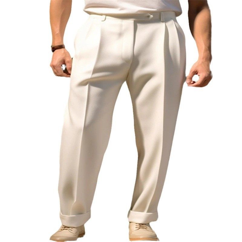 男士正装商务褶邹纽扣斜口袋纯色舒适日常直筒时尚西裤,淘宝优惠券,粉丝福利购,淘宝优惠卷