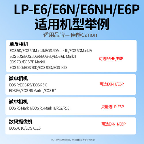 品胜LP-E6NH相机电池适用佳能EOS R62 R63 R6二代 R6三代iii r6一代R7 R5 R6II R52二代Mark2 ii充电器LP E6N - 图3