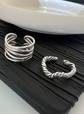 女纯银韩国几何线条多层戒指环