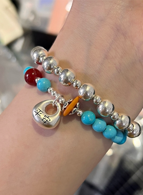 s925纯银绿松石平安银坨扣手链女小众设计感气质百搭ins手串简约