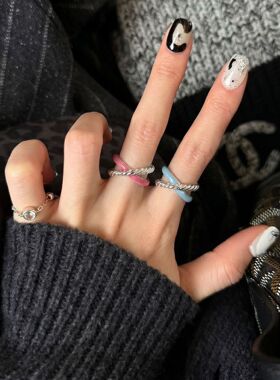 简约清新彩色滴釉双层交叉麻花戒指女新款个性百搭开口可调节指环