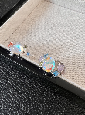 女韩国彩色月光石指环设计开口戒