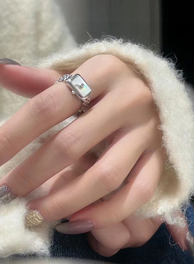 S925纯银日韩母贝手表开口戒指女