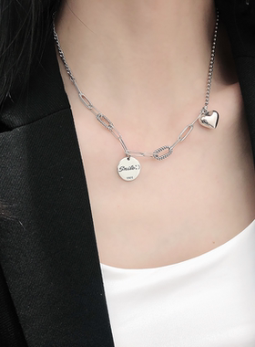 韩国东大门笑脸圆牌女泰银项链