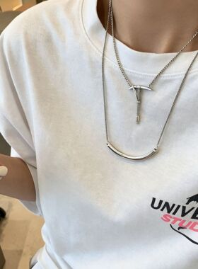 韩版复古冰镐吊坠项链女小众设计感百搭简约个性冷淡风锁骨链颈链