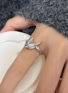 新款小众设计十字乌鸦戒指女百搭高级不规则轻奢小众开口时尚指环