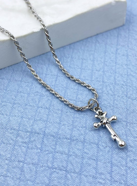 s925纯银十字架项链女坠星牌吊坠复古做旧泰银男挂坠简约时尚配饰