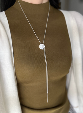 s925纯银长款花朵项链