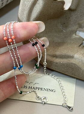 925纯银彩虹豆豆项链女风小众设计款锁骨链ins风小清新2026年新品