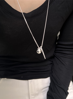 S925纯银长款水滴方条项链