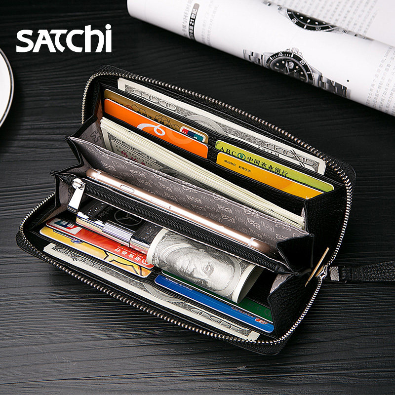 沙驰长款拉链真皮男包商务钱包 沙驰驰翔男士包袋