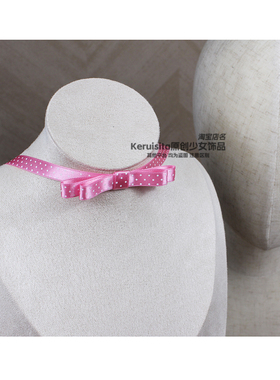 日制高光泽度白波点织带缎带锁骨链miu系甜妹龙心蝴蝶结项链少女