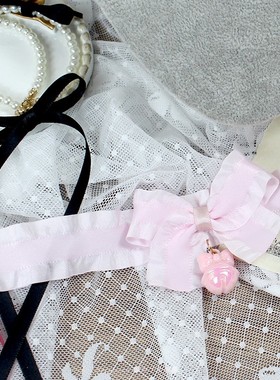 粉白项链项圈choker女仆无声铃铛蝴蝶结颈带Lolita少女配饰锁骨链