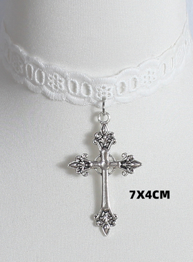 超大号十字架蕾丝choker白项链锁骨链颈饰项圈Lolita女仆修女cos