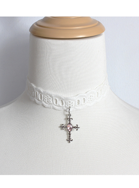 白蕾丝巴洛克十字架锁骨链项链项圈甜酷少女配饰品choker修女仆