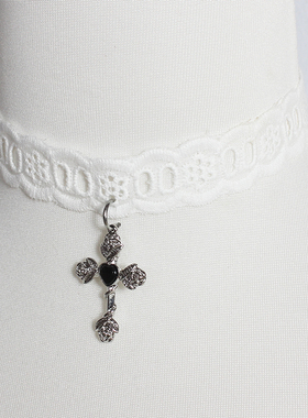 十字架蕾丝花边choker白黑玫瑰项链锁骨链颈饰项圈Lolita女仆修女