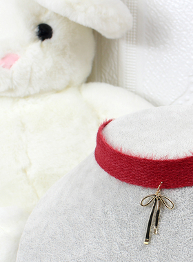 酒红色圣诞毛绒毛线秋冬choker项链项圈锁骨链颈饰颈环纯欲蝴蝶结