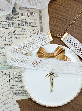 白蕾丝锁骨链原创小众项链项圈choker蝴蝶结可爱甜妹棉质少女日系