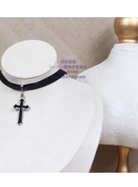 黑色棉质个性锁骨链项链十字架y2k百搭甜酷chocker短款气质小众