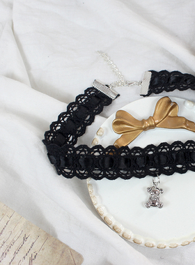 小熊x黑白蕾丝锁骨链项链颈饰choker颈环Lolita装饰品可爱少女萝
