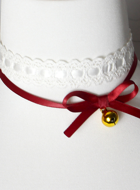 圣诞结&铃铛锁骨链项链金酒红氛围感少女choker双层可爱秋冬百搭