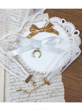 月亮蝴蝶结项链颈饰蓝choker白蕾丝花边甜美可爱夏季搭配百搭日韩