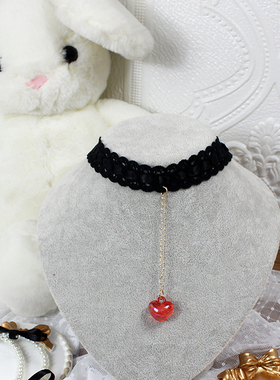 黑色蕾丝红爱心吊坠舞蹈项链项圈锁骨链choker芭蕾性感少女哥特