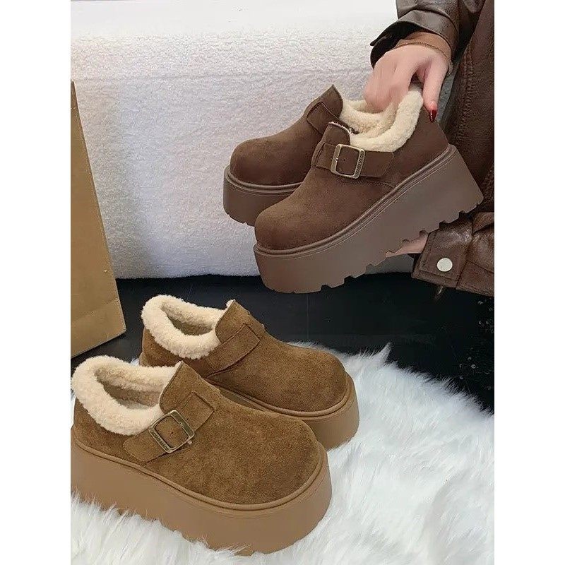 加绒勃肯鞋女增高一脚蹬2025年冬季新款棉鞋加厚毛毛鞋百搭乐福鞋,淘宝优惠券,粉丝福利购,淘宝优惠卷