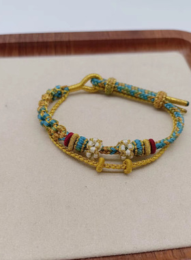 手工编织双层手绳可穿金饰千里江山色桃花结半成品情侣闺蜜款