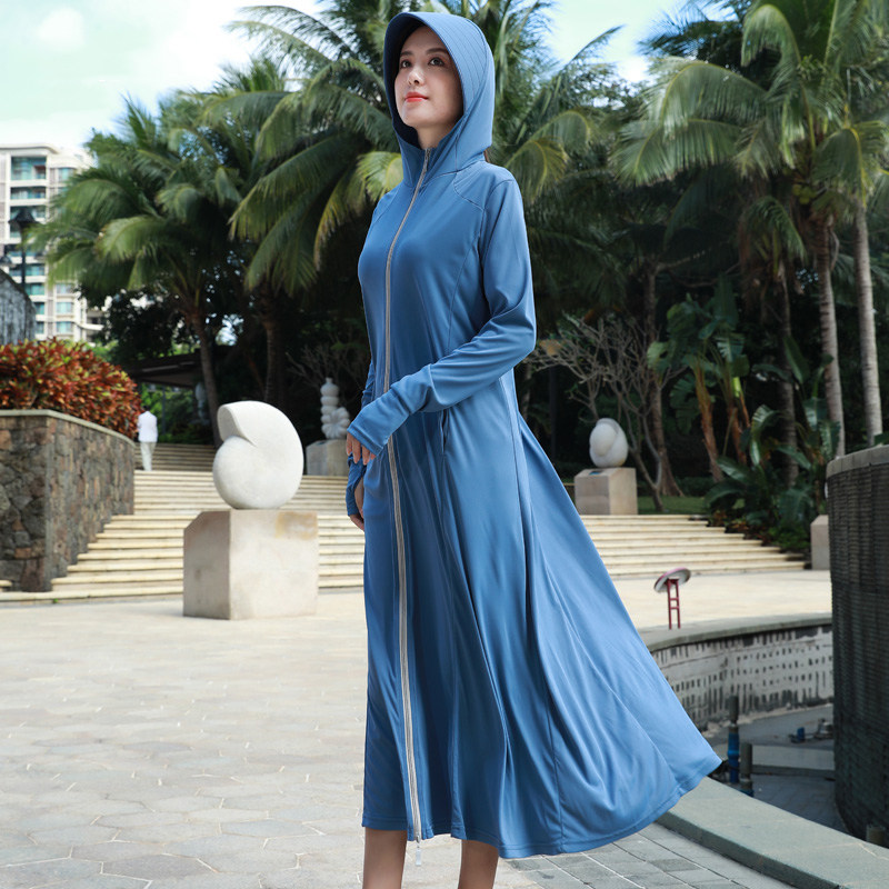 长款夏连帽过膝防紫外线风衣防晒衣 曲纪短外套