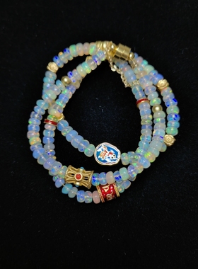 精挑欧泊大颗粒手链沙金复古配件混串火彩美丽