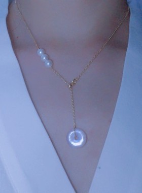 gewu满满月光肉扣项链～月光石项链极光淡水ak珍珠14k包金配件