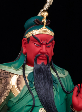 中式黄铜彩绘武财神关公供奉摆件