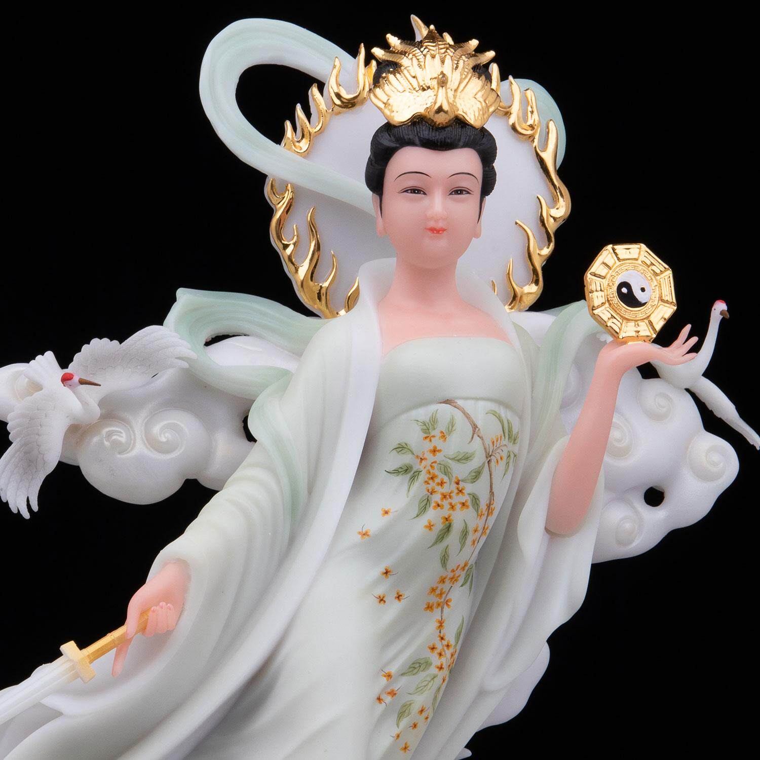 汉白玉站九天玄女神像飞天玄女八卦九天玄女娘娘家用供奉圣丰摆件